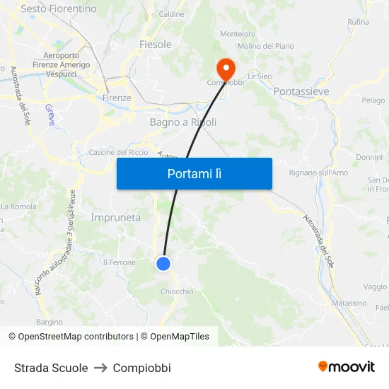 Strada Scuole to Compiobbi map