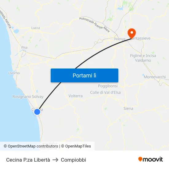 Cecina P.za Libertà to Compiobbi map