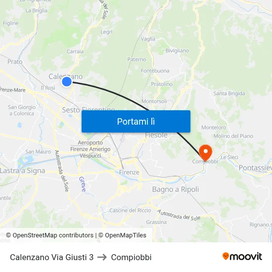 Calenzano Via Giusti 3 to Compiobbi map