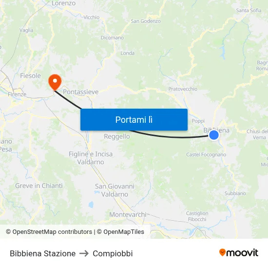 Bibbiena Stazione to Compiobbi map
