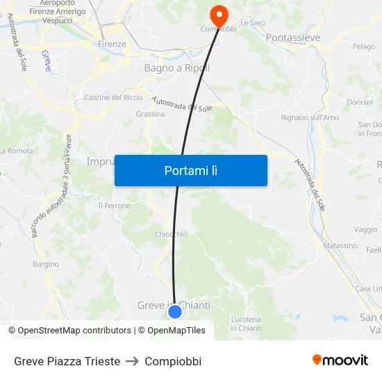 Greve Piazza Trieste to Compiobbi map