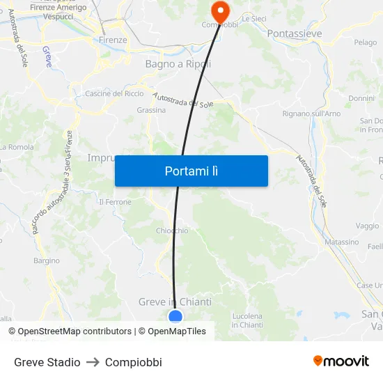 Greve Stadio to Compiobbi map