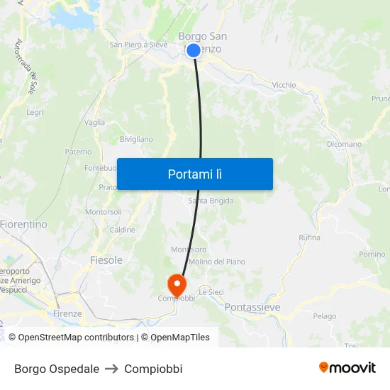 Borgo Ospedale to Compiobbi map