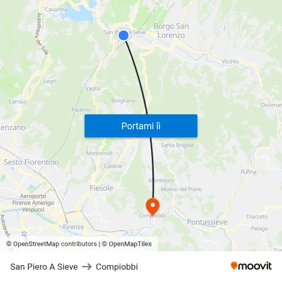 San Piero A Sieve to Compiobbi map