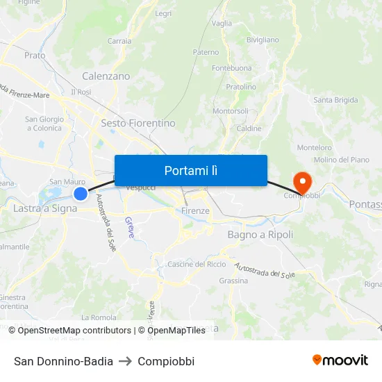 San Donnino-Badia to Compiobbi map