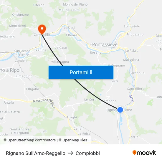 Rignano Sull'Arno-Reggello to Compiobbi map