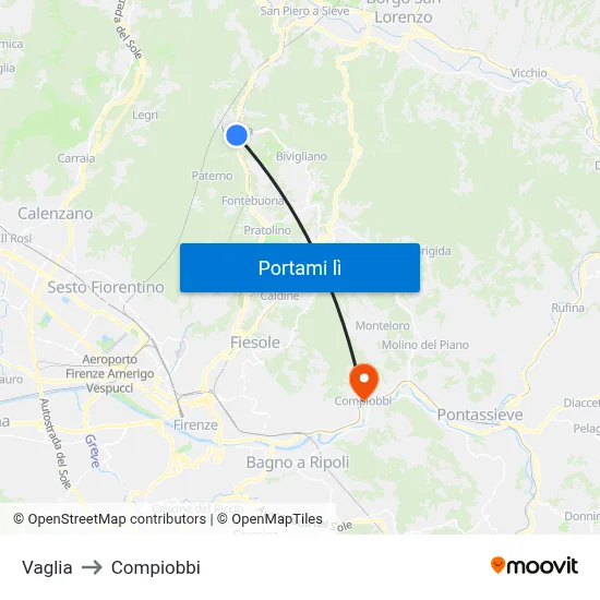 Vaglia to Compiobbi map