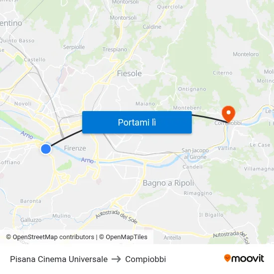 Pisana Cinema Universale to Compiobbi map