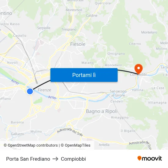 Porta San Frediano to Compiobbi map