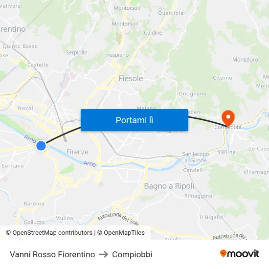 Vanni Rosso Fiorentino to Compiobbi map