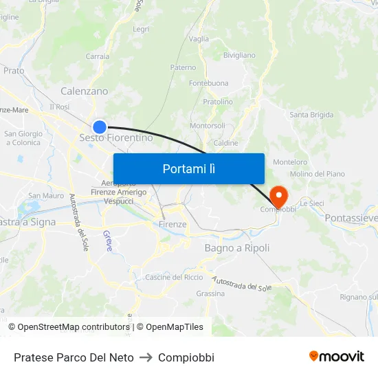Pratese Parco Del Neto to Compiobbi map