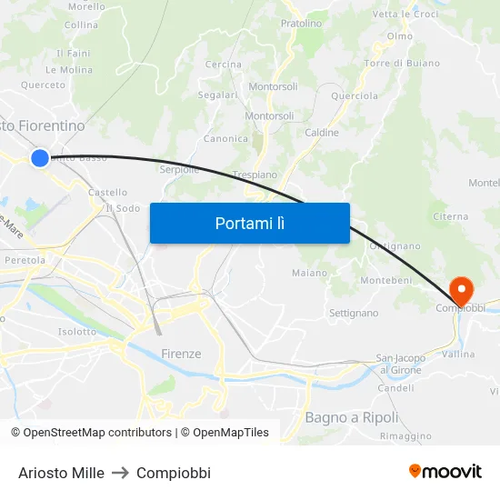 Ariosto Mille to Compiobbi map