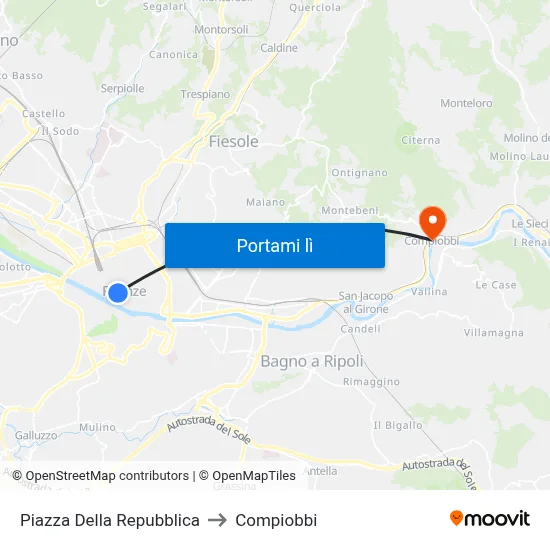 Piazza Della Repubblica to Compiobbi map