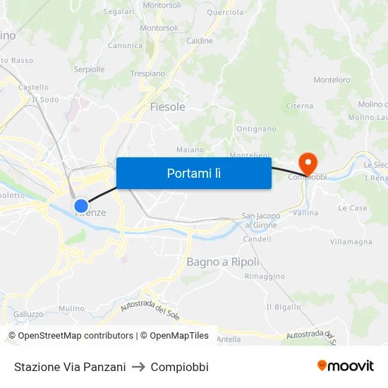Stazione Via Panzani to Compiobbi map