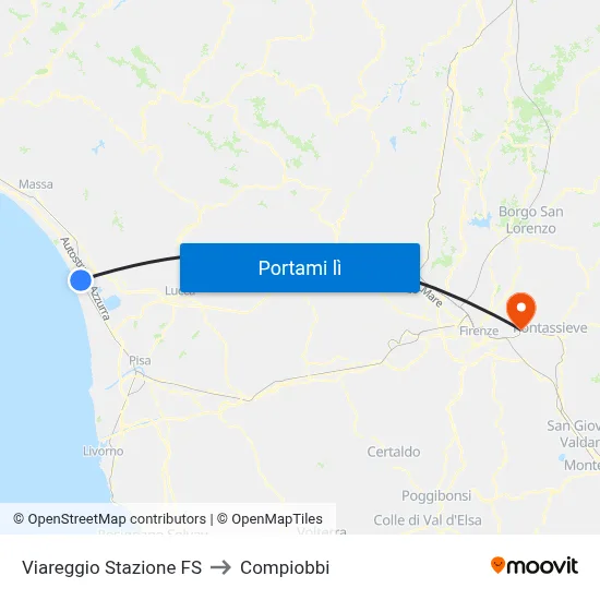Viareggio Stazione FS to Compiobbi map