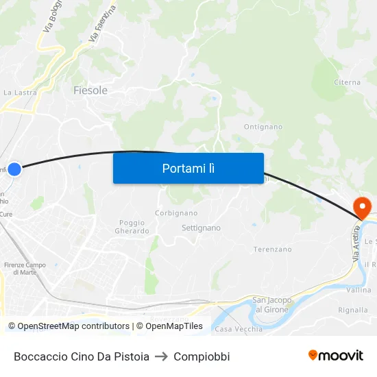Boccaccio Cino Da Pistoia to Compiobbi map