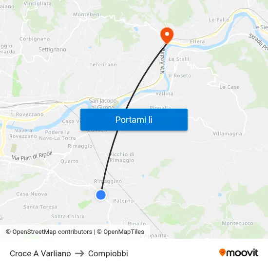 Croce A Varliano to Compiobbi map