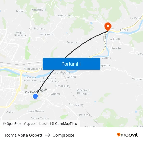 Roma Volta Gobetti to Compiobbi map
