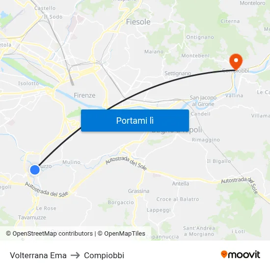 Volterrana Ema to Compiobbi map