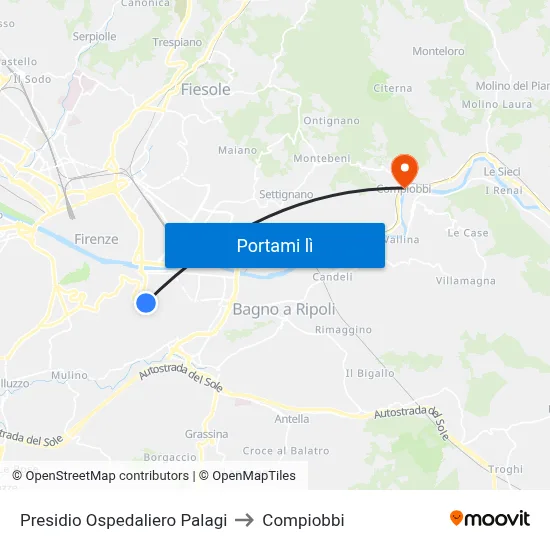 Presidio Ospedaliero Palagi to Compiobbi map