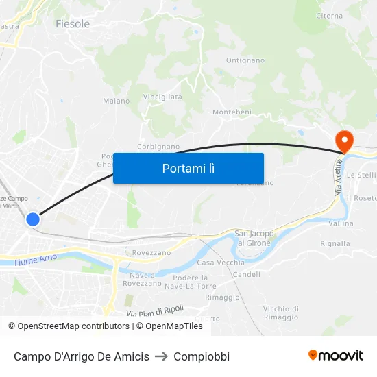 Campo D'Arrigo De Amicis to Compiobbi map