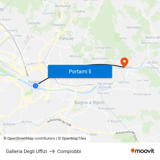 Galleria Degli Uffizi to Compiobbi map