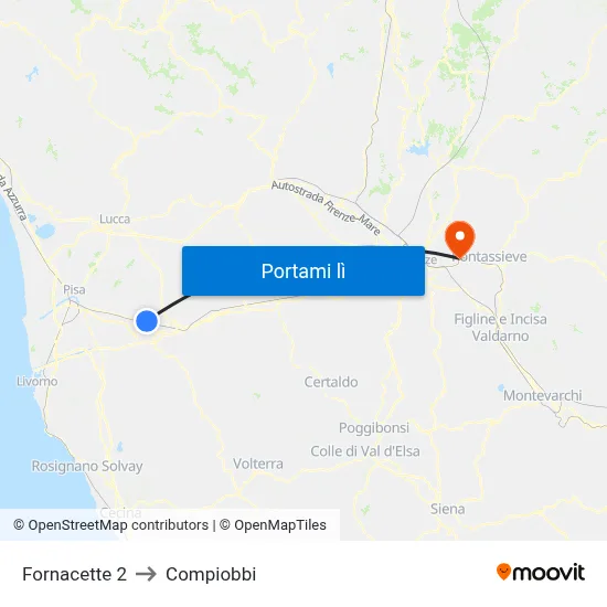 Fornacette 2 to Compiobbi map