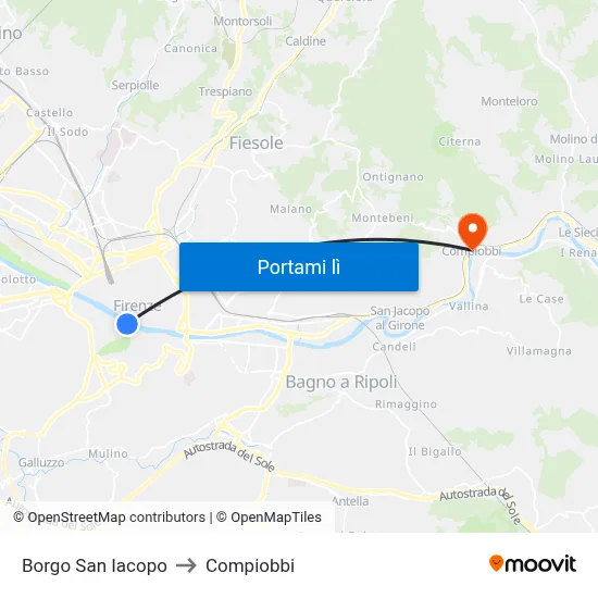 Borgo San Iacopo to Compiobbi map