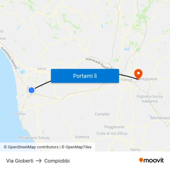 Via Gioberti to Compiobbi map