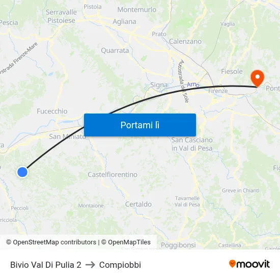 Bivio Val Di Pulia 2 to Compiobbi map