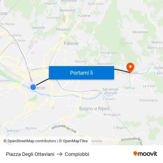 Piazza Degli Ottaviani to Compiobbi map