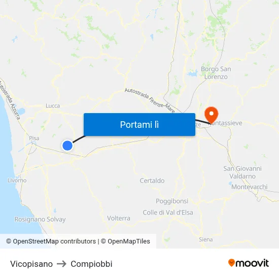 Vicopisano to Compiobbi map