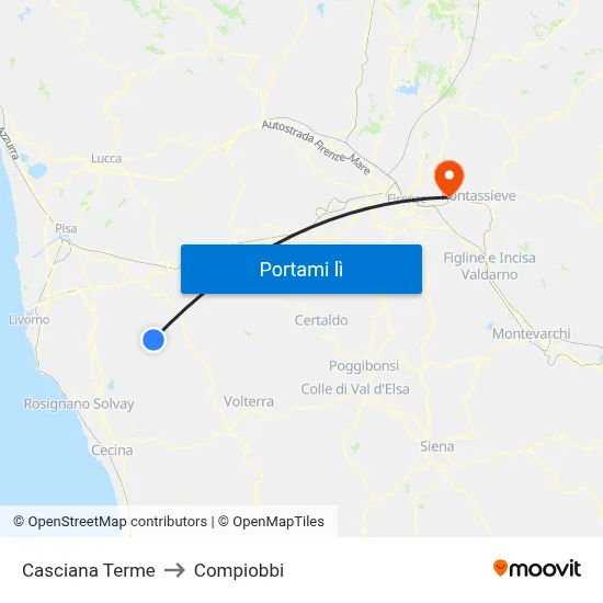 Casciana Terme to Compiobbi map