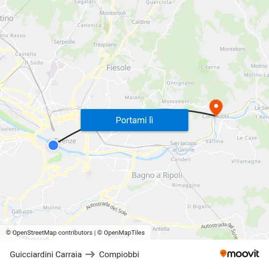 Guicciardini Carraia to Compiobbi map