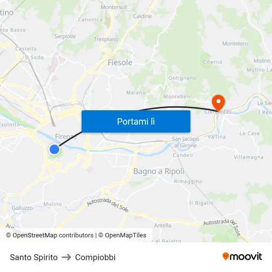 Santo Spirito to Compiobbi map