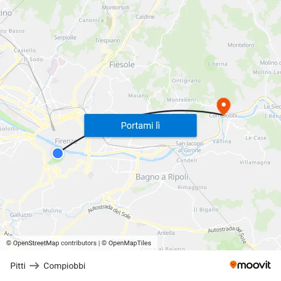 Pitti to Compiobbi map