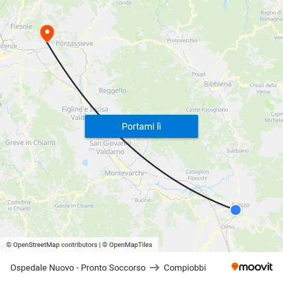 Ospedale Nuovo - Pronto Soccorso to Compiobbi map