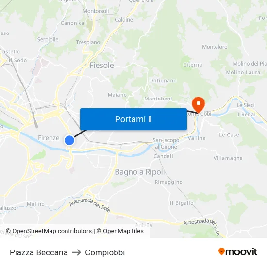 Piazza Beccaria to Compiobbi map