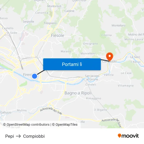 Pepi to Compiobbi map