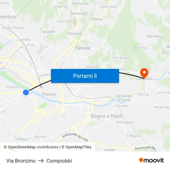 Via Bronzino to Compiobbi map