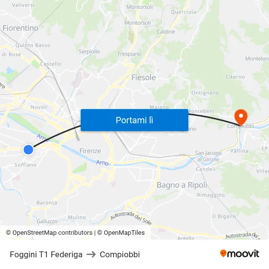 Foggini T1 Federiga to Compiobbi map