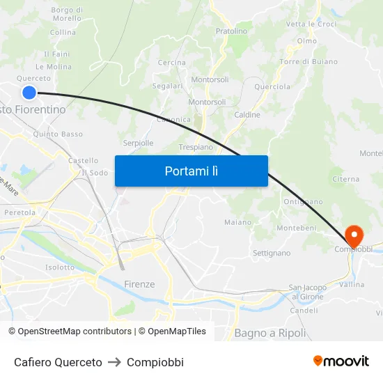 Cafiero Querceto to Compiobbi map