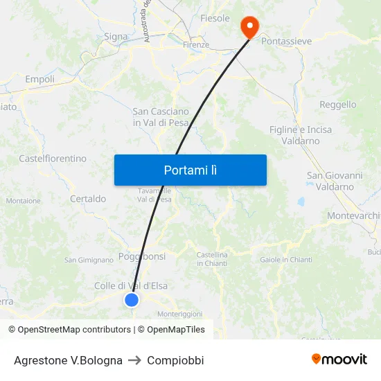 Agrestone V.Bologna to Compiobbi map