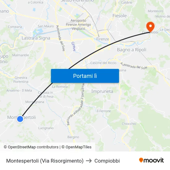 Montespertoli (Via Risorgimento) to Compiobbi map