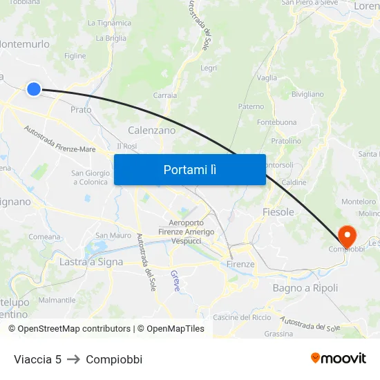 Viaccia 5 to Compiobbi map