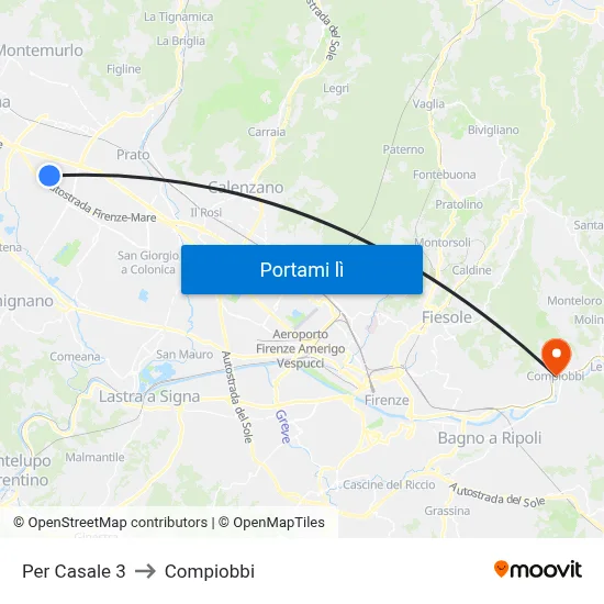 Per Casale 3 to Compiobbi map