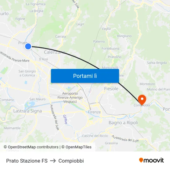 Prato Stazione FS to Compiobbi map