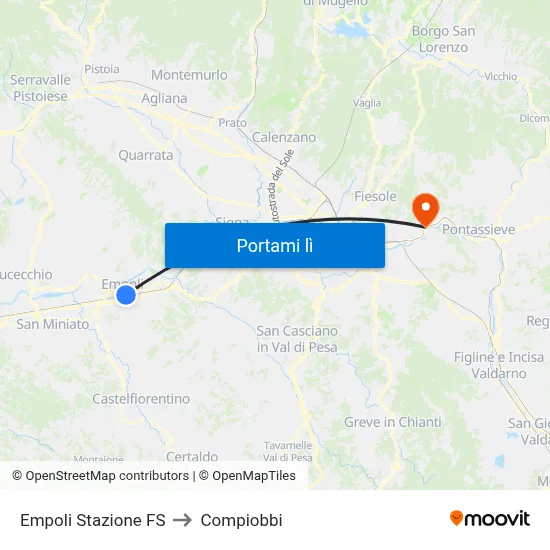 Empoli Stazione FS to Compiobbi map