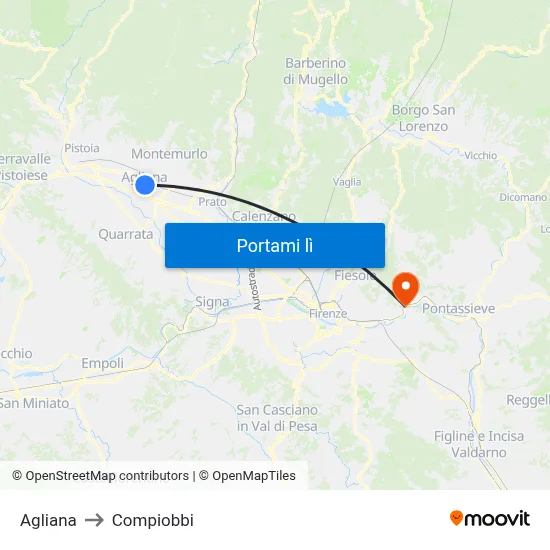 Agliana to Compiobbi map