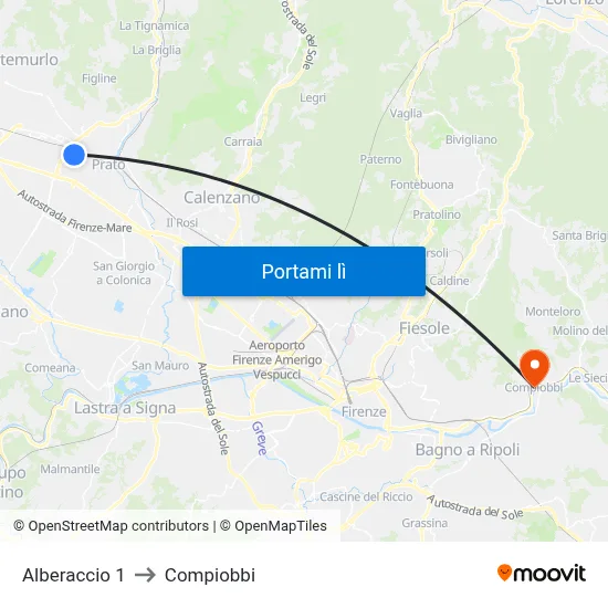 Alberaccio 1 to Compiobbi map